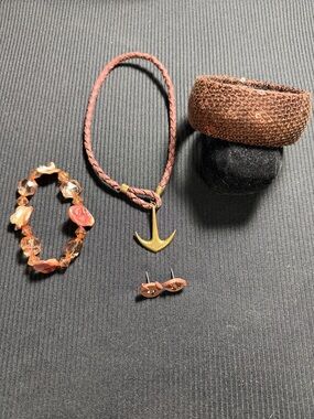 Brown Braided Cord Necklace with Gold Anchor Pendant - Unbranded